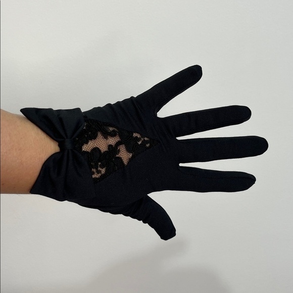 VTG Finale Cotton Lovers Black Lace Bow Women's Gloves Rockabilly Pin Up Formal - Picture 5 of 9
